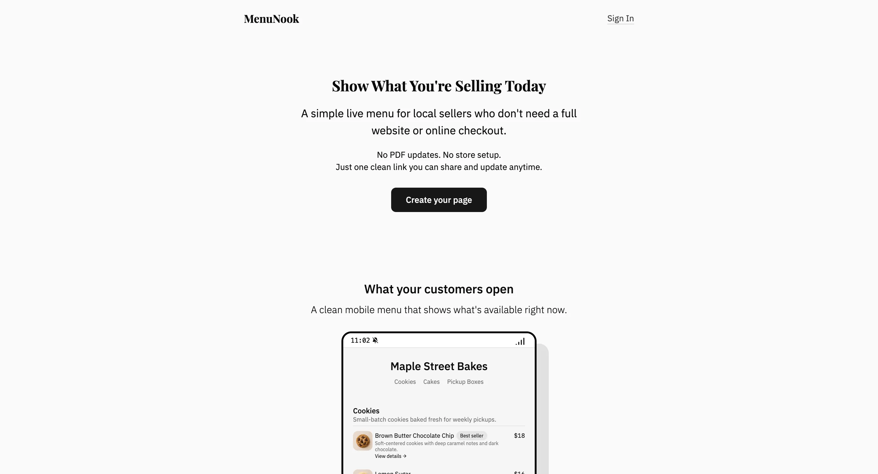 Screenshot of MenuNook