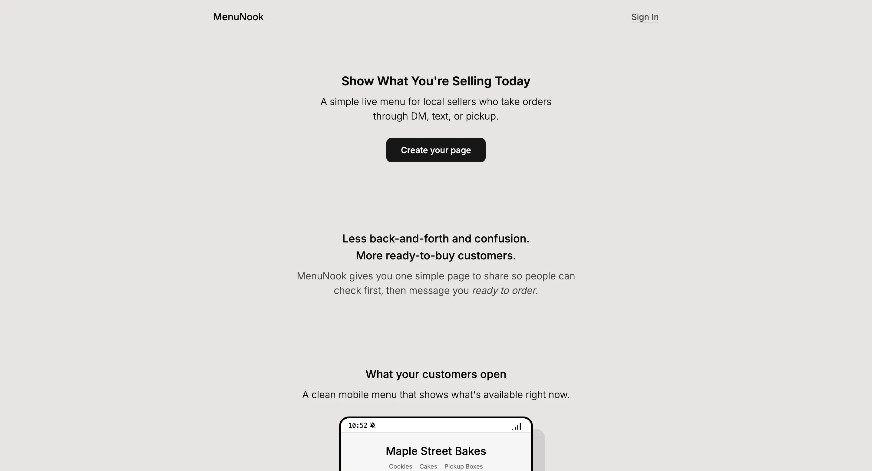 Screenshot of MenuNook