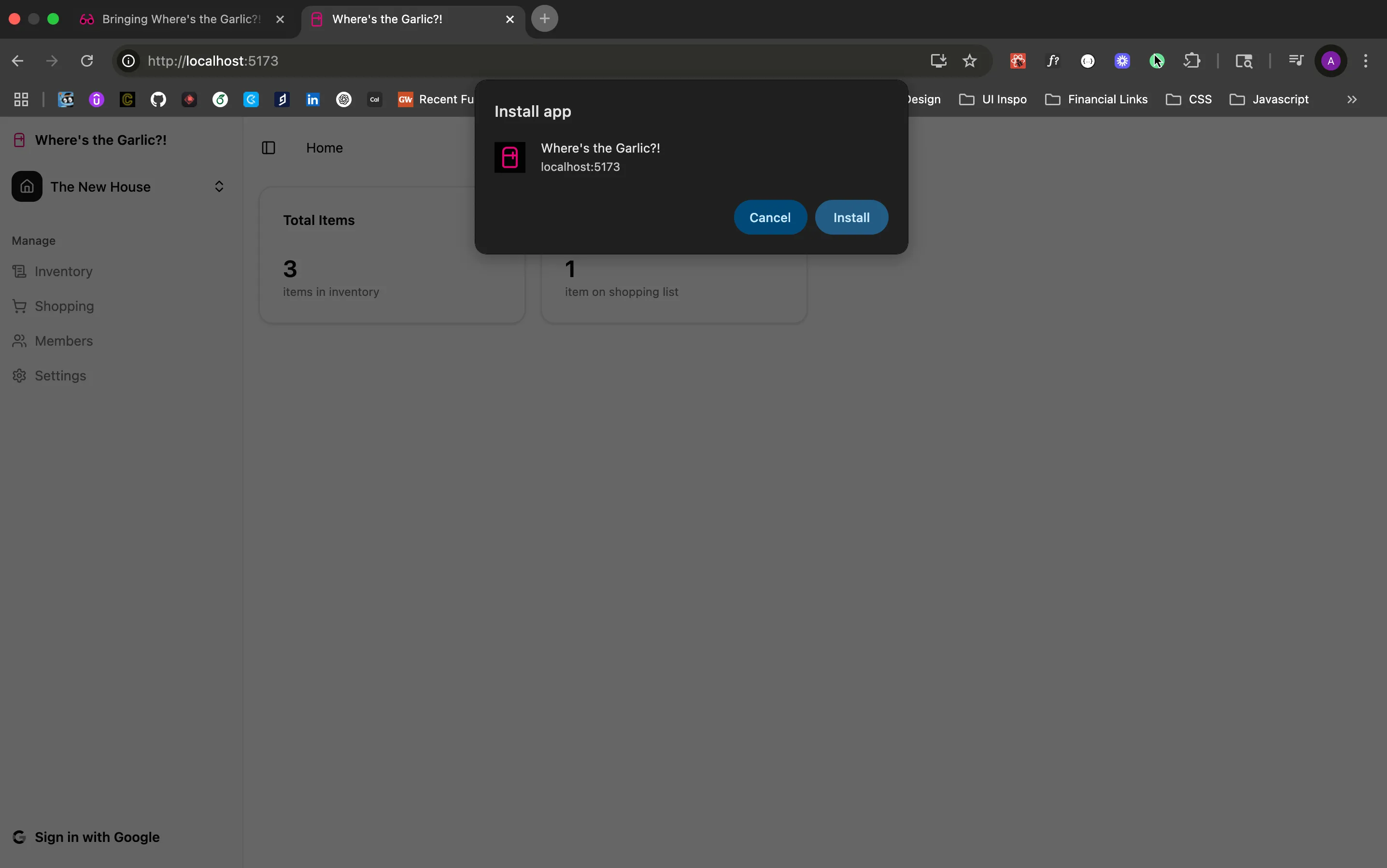 Screenshot showing install browser prompt